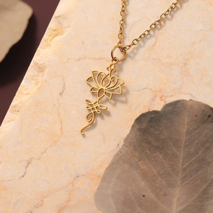 Buddha Stones Hollow Lotus Titanium Steel Protection and Purity Necklace - image 4