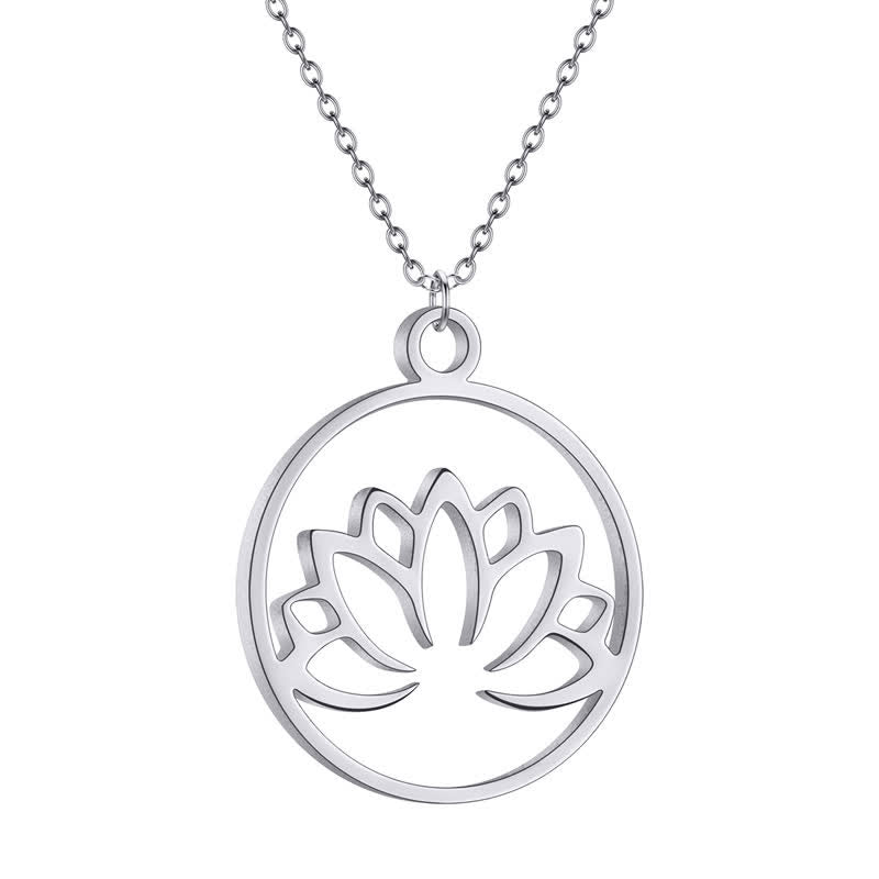 Buddha Stones Round Cutout Lotus Titanium Steel Protection and Enlightenment Necklace - image 2