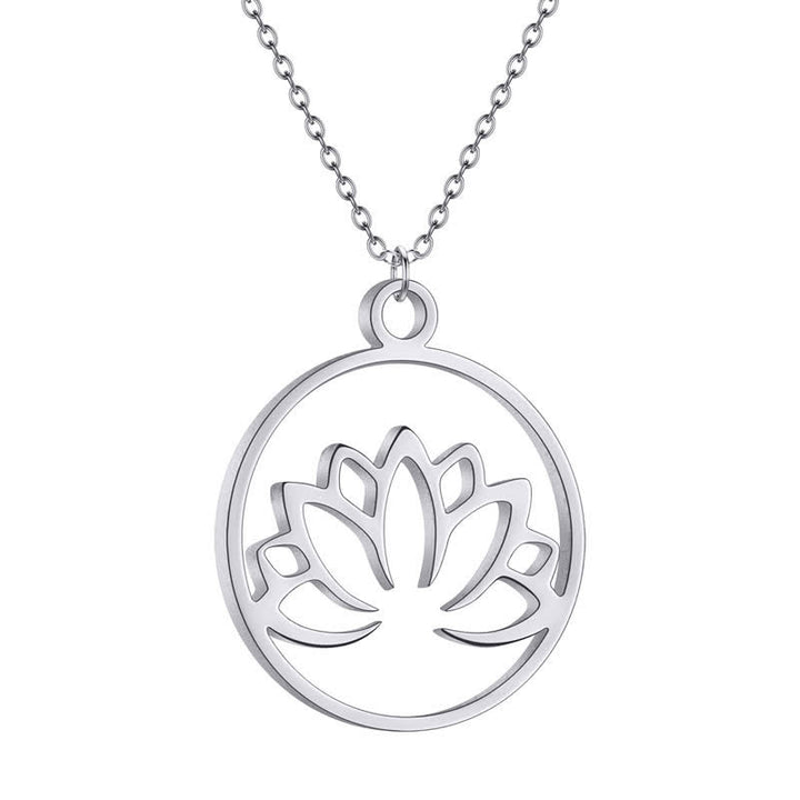 Buddha Stones Round Cutout Lotus Titanium Steel Protection and Enlightenment Necklace - image 2