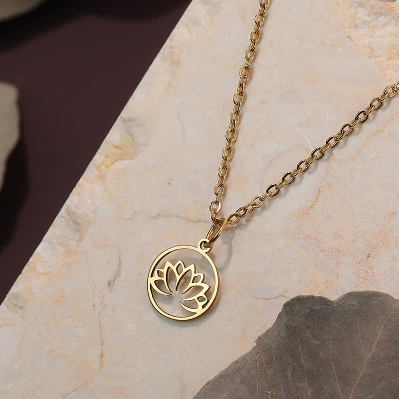 Buddha Stones Round Cutout Lotus Titanium Steel Protection and Enlightenment Necklace - image 4