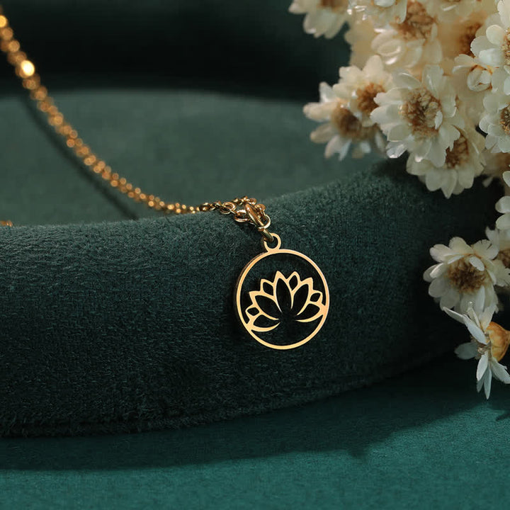 Buddha Stones Round Cutout Lotus Titanium Steel Protection and Enlightenment Necklace - Gold - image 3