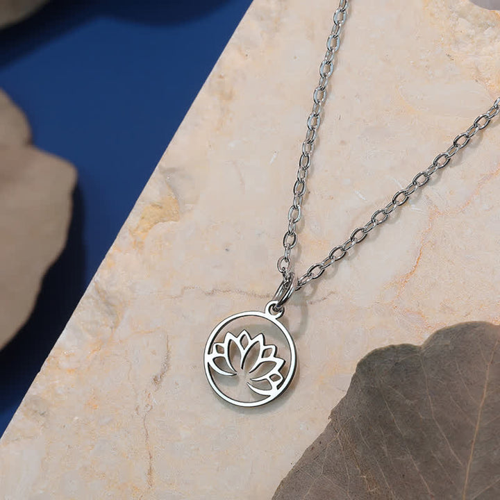 Buddha Stones Round Cutout Lotus Titanium Steel Protection and Enlightenment Necklace - image 1