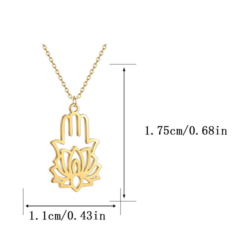 Buddha Stones Titanium Steel Lotus Hamsa Hand Protection Necklace - image 9
