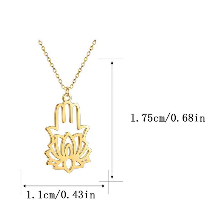 Buddha Stones Titanium Steel Lotus Hamsa Hand Protection Necklace - image 9
