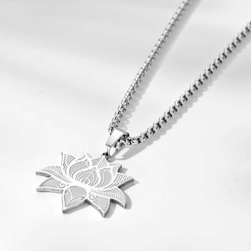 Buddha Stones Meditation Lotus Titanium Steel Chain Protection and Purity Necklace - image 1