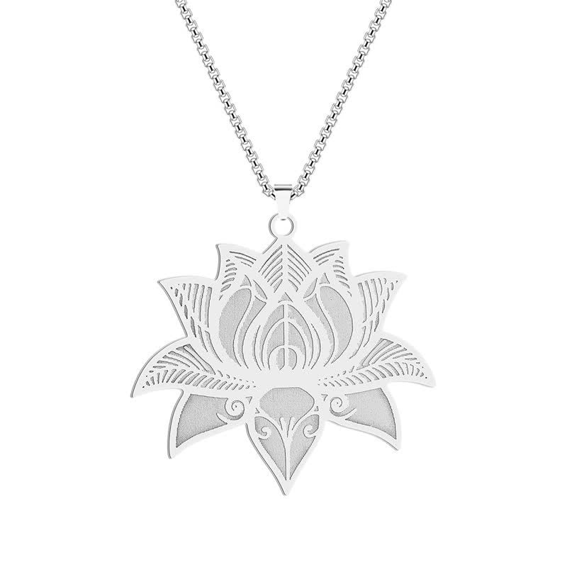 Buddha Stones Meditation Lotus Titanium Steel Chain Protection and Purity Necklace - image 2