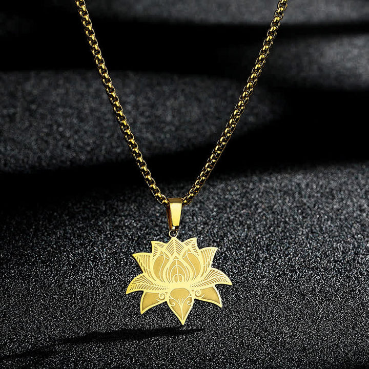 Buddha Stones Meditation Lotus Titanium Steel Chain Protection and Purity Necklace - Gold - image 3