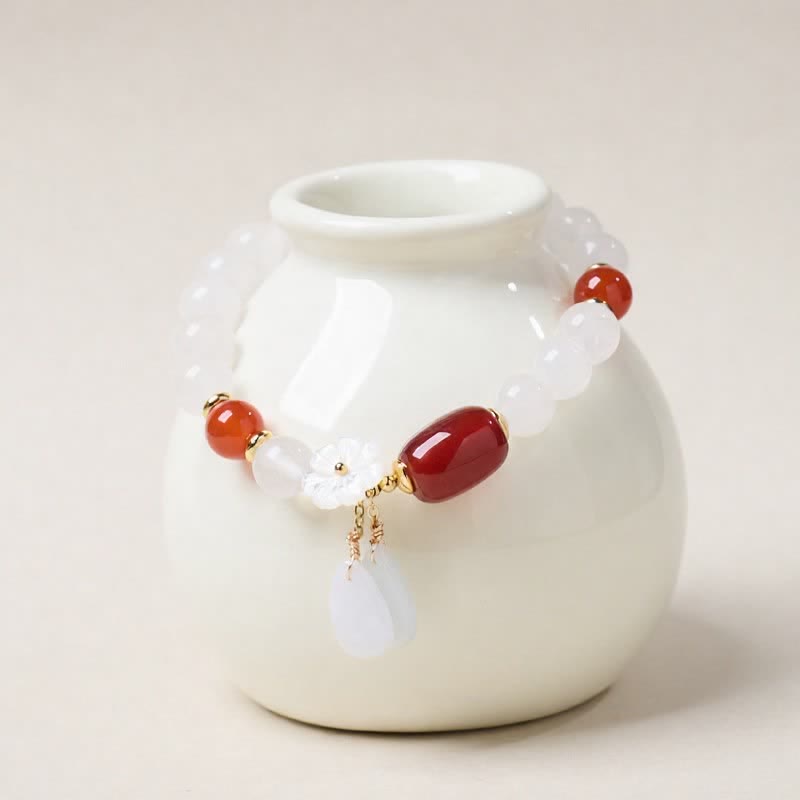 Buddha Stones Elegant White Chalcedony Black Agate Floral Drop Bracelet - Red Agate(Confidence ♥ Calm) - image 2