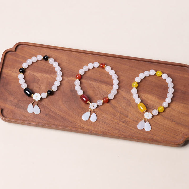 Buddha Stones Elegant White Chalcedony Black Agate Floral Drop Bracelet - image 13