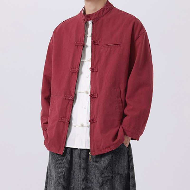 Buddha Stones Fall Winter Casual Vintage Tang Style Mandarin Collar Frog Button Zipper Design Solid Men's Jacket With Pockets - image 14