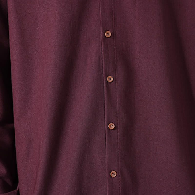 Buddha Stones Spring Casual Tang Style Button-Up Solid Men's Long Sleeve Shirts - image 27