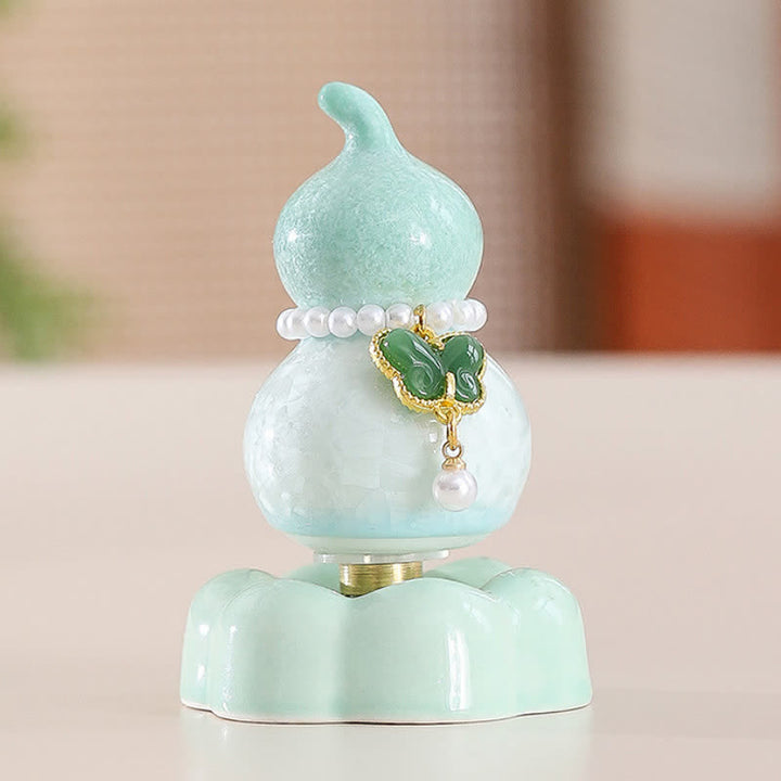Buddha Stones Ceramic Butterfly Gourd Rotating Mindful Living Decor - Gourd Green+Dark Green Butterfly+Green Base - image 18