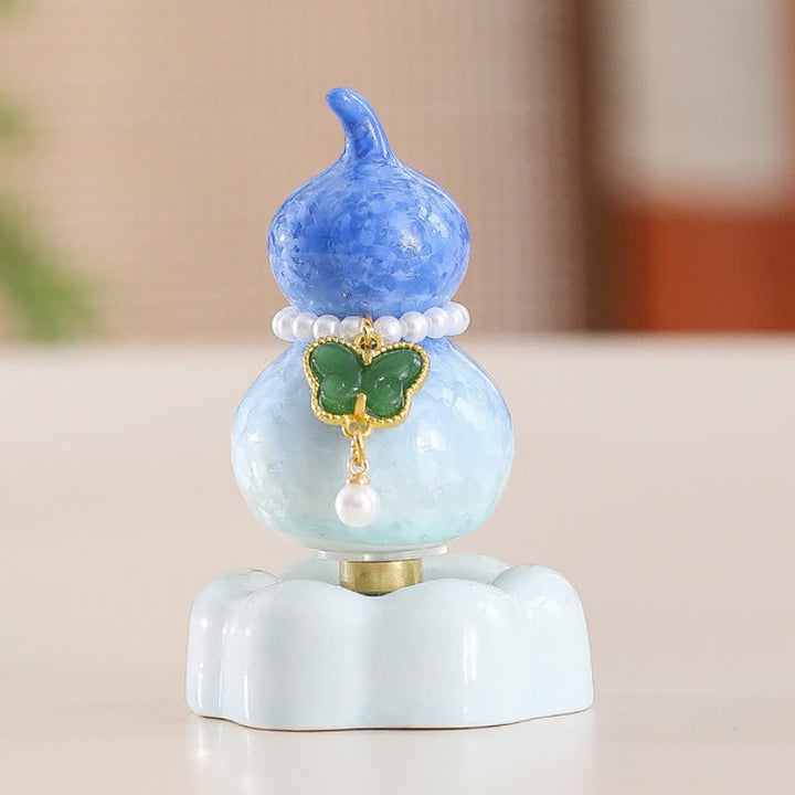 Buddha Stones Ceramic Butterfly Gourd Rotating Mindful Living Decor - Gourd Dark Blue+Dark Green Butterfly+Blue Base - image 17