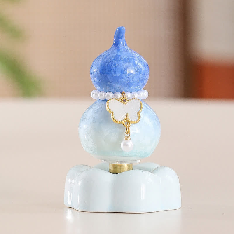 Buddha Stones Ceramic Butterfly Gourd Rotating Mindful Living Decor - Gourd Dark Blue+White Butterfly+Blue Base - image 24