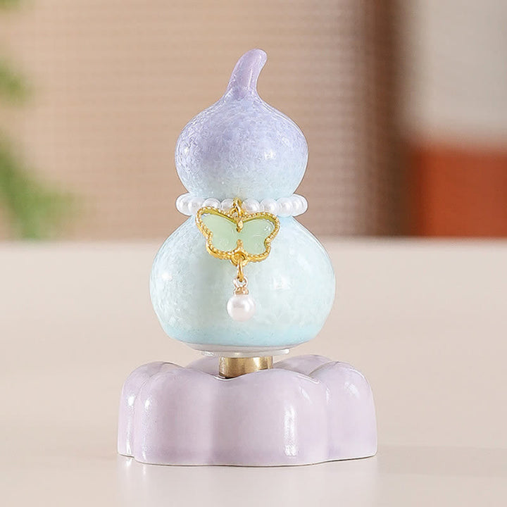 Buddha Stones Ceramic Butterfly Gourd Rotating Mindful Living Decor - Gourd Purple+Light Green Butterfly+Purple Base - image 9