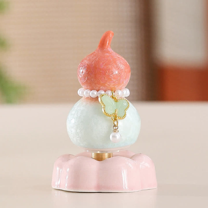 Buddha Stones Ceramic Butterfly Gourd Rotating Mindful Living Decor - Gourd Orange+Light Green Butterfly+Pink Base - image 10