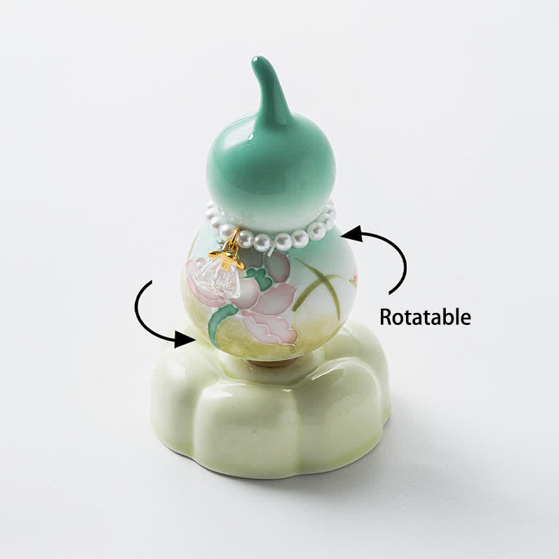 Buddha Stones Hand-Painted Ceramic Green Lotus Gourd Tea Pet Mindful Living Decor - Spinning Hand-Painted Gourd - Green Lotus - image 0