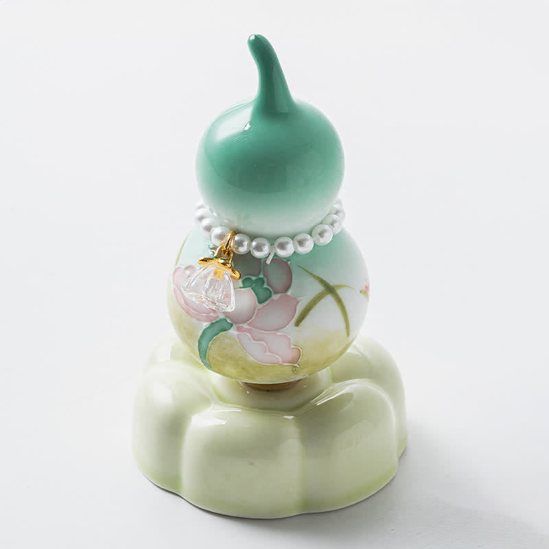Buddha Stones Hand-Painted Ceramic Green Lotus Gourd Tea Pet Mindful Living Decor - image 8