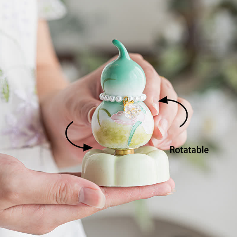 Buddha Stones Hand-Painted Ceramic Green Lotus Gourd Tea Pet Mindful Living Decor - image 3