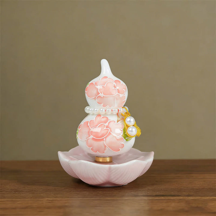 Buddha Stones Hand-Painted Ceramic Peony Gourd Prosperity Mindful Living Decor - Peony Blessing - Approx. 6*8cm(Random accessory) - image 1