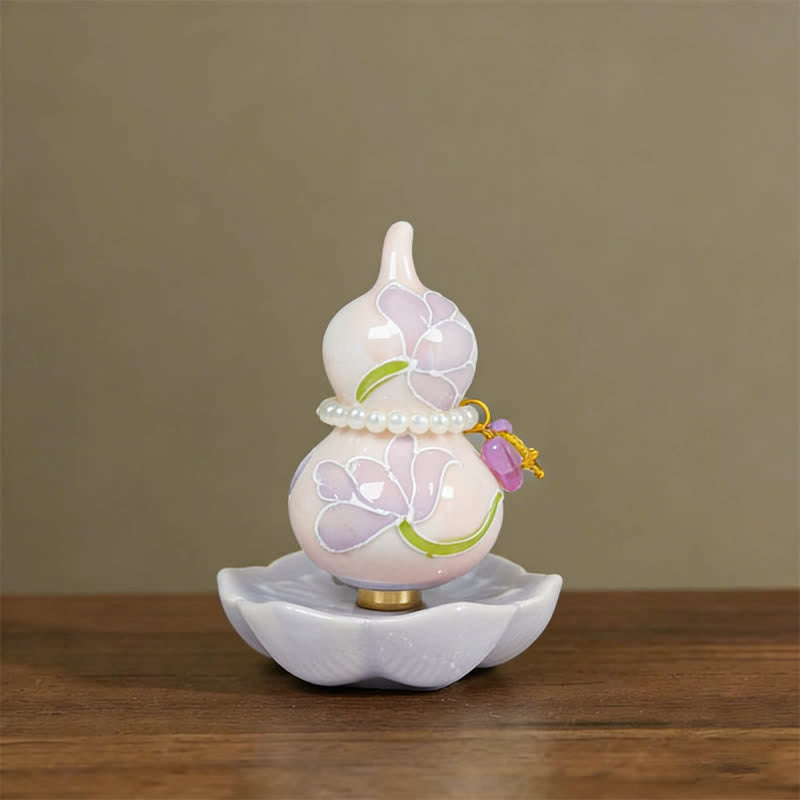 Buddha Stones Hand-Painted Ceramic Peony Gourd Prosperity Mindful Living Decor - Purple Lotus Charm - Approx. 6*8cm(Random accessory) - image 2