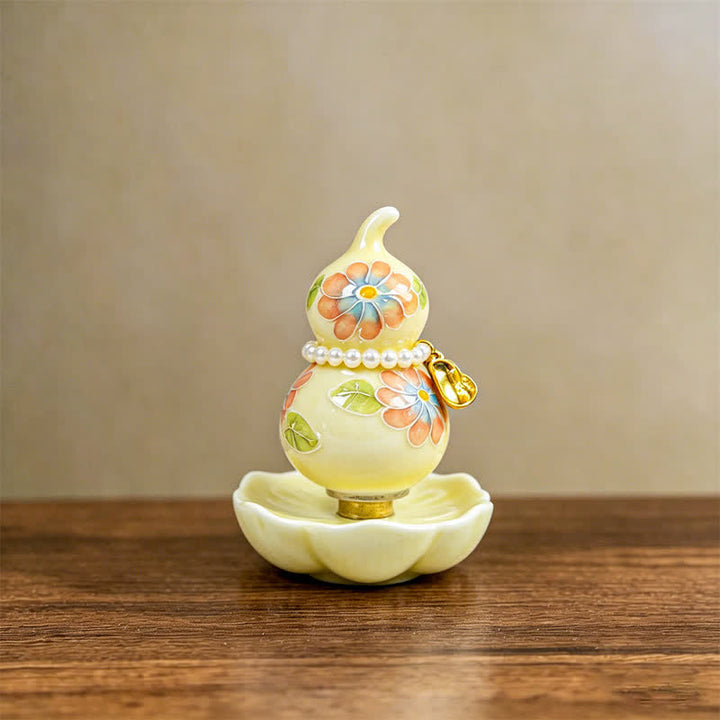 Buddha Stones Hand-Painted Ceramic Peony Gourd Prosperity Mindful Living Decor - Warm Yellow Blooming Flowers - Approx. 6*8cm(Random accessory) - image 11