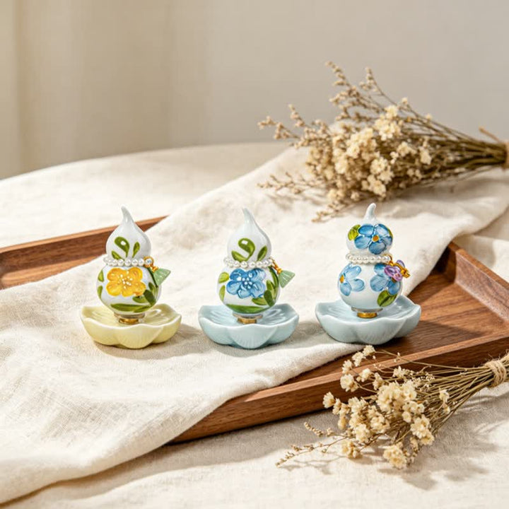 Buddha Stones Hand-Painted Ceramic Peony Gourd Prosperity Mindful Living Decor - image 15