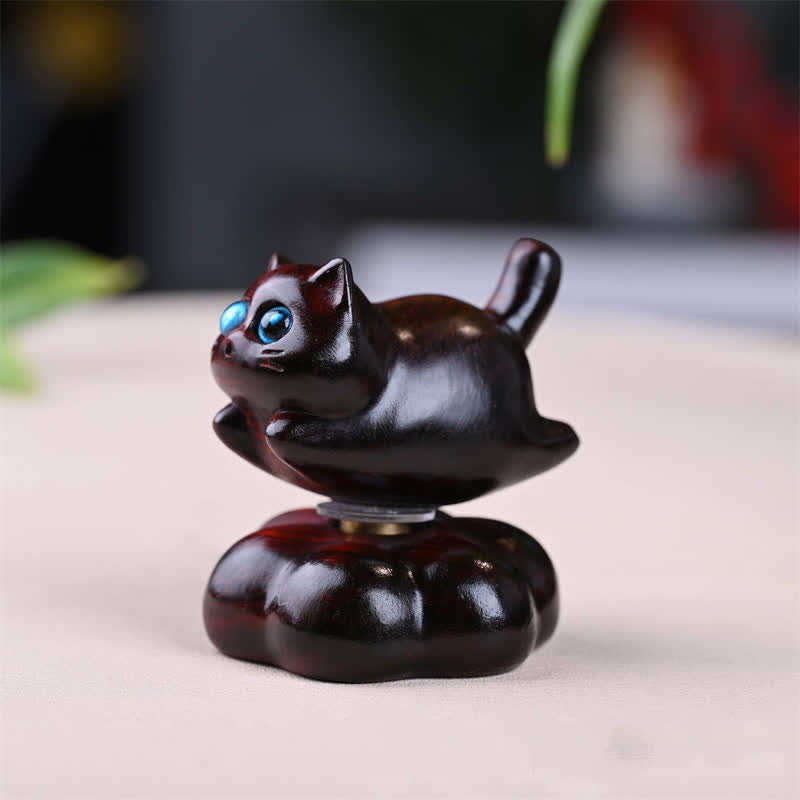 Buddha Stones Sandalwood Rotating Small Cat Tea Pet Meditation Cute Animal Decor - image 7