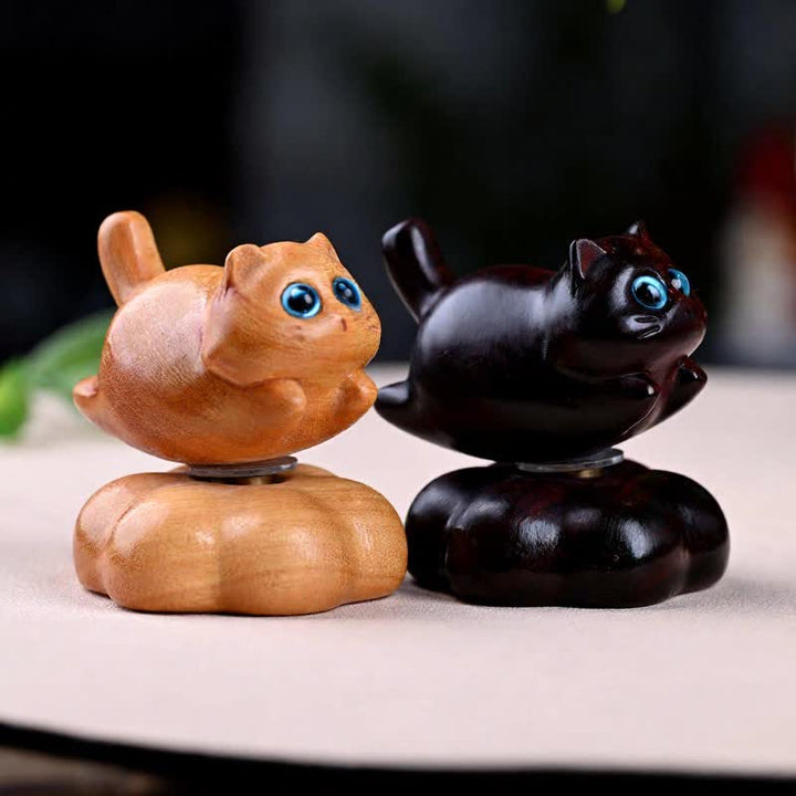 Buddha Stones Sandalwood Rotating Small Cat Tea Pet Meditation Cute Animal Decor - image 10