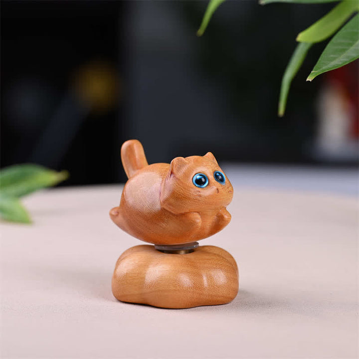 Buddha Stones Sandalwood Rotating Small Cat Tea Pet Meditation Cute Animal Decor - Golden Approx. 6*5.5*6cm - image 0