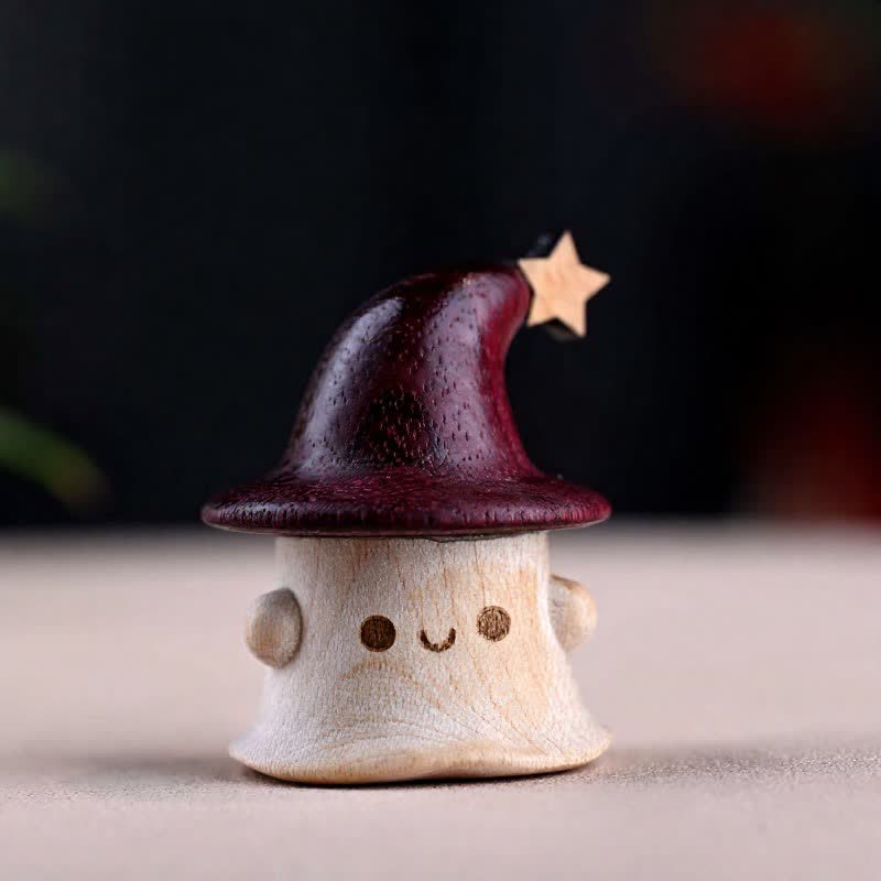 Buddha Stones Maple Wood Hand Carved Elf Figurine Star Moon Cute Animal Decor - Maple Wood Elf - Star Style - 4.7 x 4 x 3.6 cm - image 0