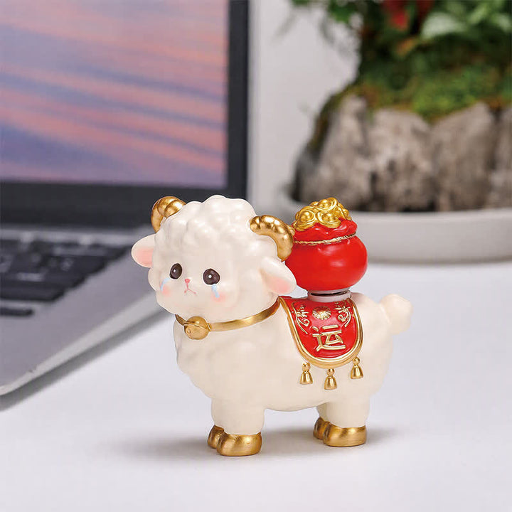 Buddha Stones Resin Lucky Sheep Ingot Gourd Fortune Money Bag Cute Animal Decor - Fortune Sheep - Fortune Bag - White - image 15