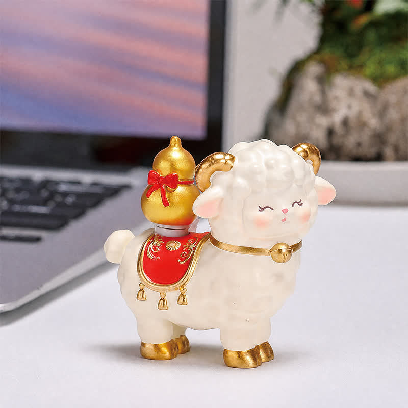 Buddha Stones Resin Lucky Sheep Ingot Gourd Fortune Money Bag Cute Animal Decor - Fortune Sheep - Fu Blessing - White - image 13
