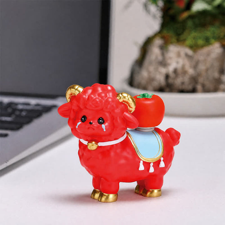 Buddha Stones Resin Lucky Sheep Ingot Gourd Fortune Money Bag Cute Animal Decor - Fortune Sheep - Ruyi - Red - image 6