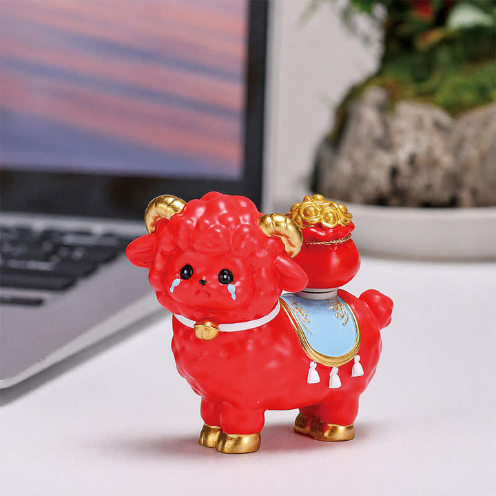 Buddha Stones Resin Lucky Sheep Ingot Gourd Fortune Money Bag Cute Animal Decor - Fortune Sheep - Fortune Bag - Red - image 7