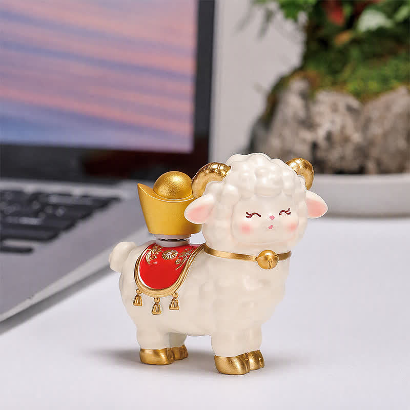 Buddha Stones Resin Lucky Sheep Ingot Gourd Fortune Money Bag Cute Animal Decor - Fortune Sheep - Gold Ingot - White - image 12