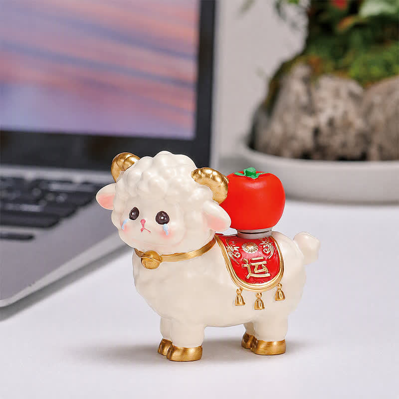 Buddha Stones Resin Lucky Sheep Ingot Gourd Fortune Money Bag Cute Animal Decor - Fortune Sheep - Ruyi - White - image 14