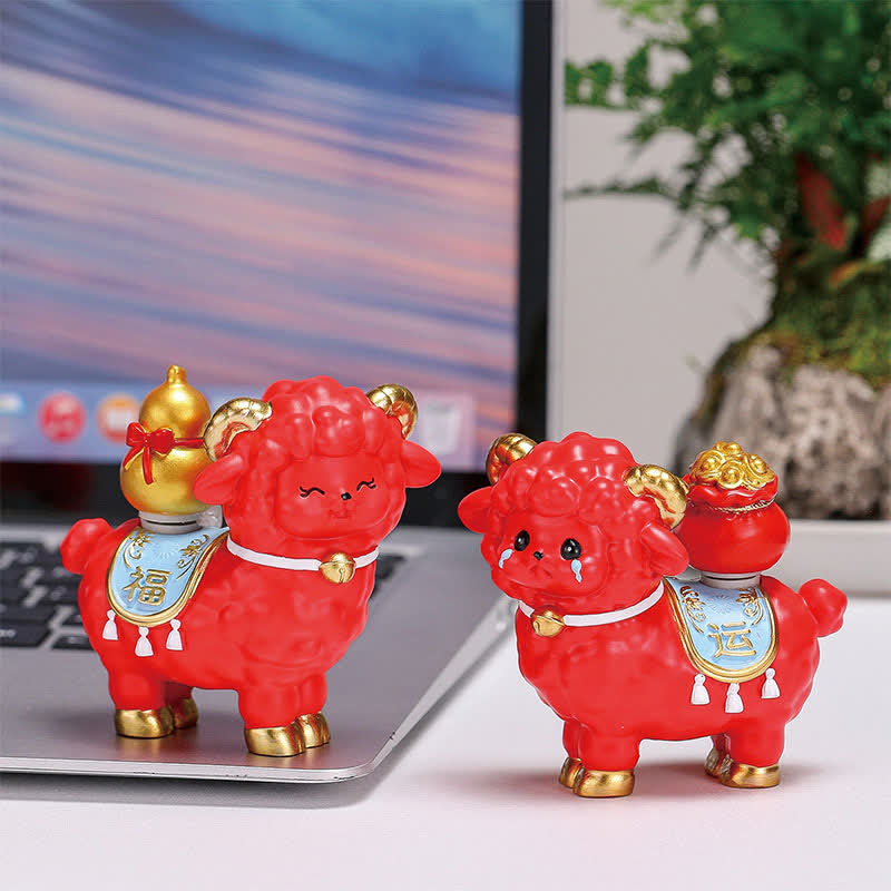 Buddha Stones Resin Lucky Sheep Ingot Gourd Fortune Money Bag Cute Animal Decor - image 10