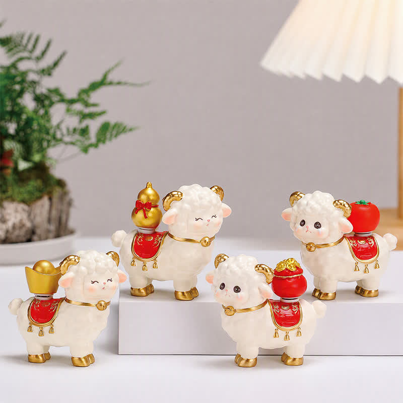 Buddha Stones Resin Lucky Sheep Ingot Gourd Fortune Money Bag Cute Animal Decor - image 16