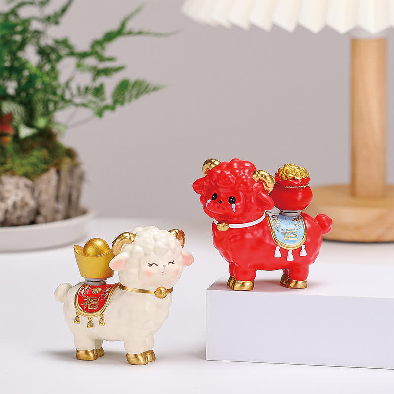 Buddha Stones Resin Lucky Sheep Ingot Gourd Fortune Money Bag Cute Animal Decor - image 19