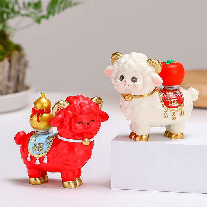 Buddha Stones Resin Lucky Sheep Ingot Gourd Fortune Money Bag Cute Animal Decor - image 23
