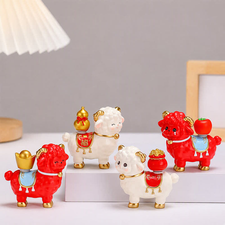 Buddha Stones Resin Lucky Sheep Ingot Gourd Fortune Money Bag Cute Animal Decor - image 20