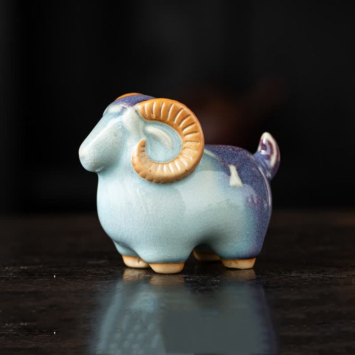 Buddha Stones Ceramic Auspicious Goat Ram Tabletop Cute Animal Decor - Blue Approx. 10.0 cm × 5.6 cm × 8.2 cm - image 9