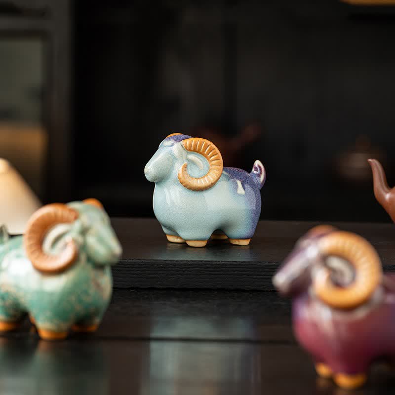 Buddha Stones Ceramic Auspicious Goat Ram Tabletop Cute Animal Decor - image 14