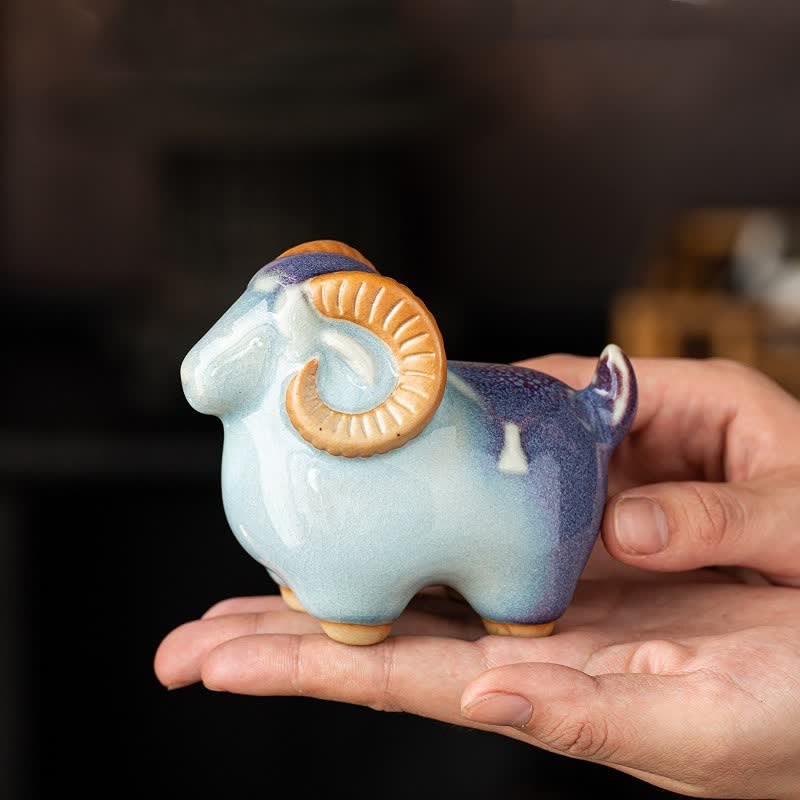 Buddha Stones Ceramic Auspicious Goat Ram Tabletop Cute Animal Decor - image 11