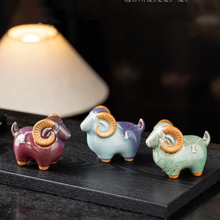 Buddha Stones Ceramic Auspicious Goat Ram Tabletop Cute Animal Decor - image 17