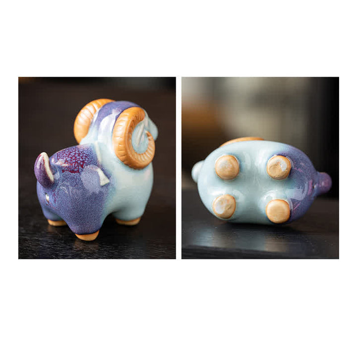 Buddha Stones Ceramic Auspicious Goat Ram Tabletop Cute Animal Decor - image 13