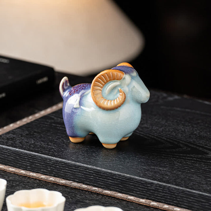 Buddha Stones Ceramic Auspicious Goat Ram Tabletop Cute Animal Decor - image 10