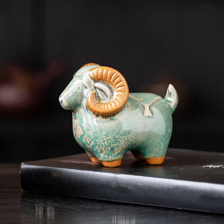 Buddha Stones Ceramic Auspicious Goat Ram Tabletop Cute Animal Decor - image 8