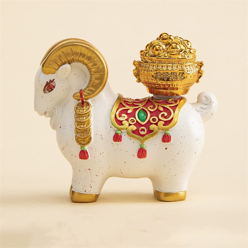 Buddha Stones Resin Zodiac Goat Sheep With Fortune Bag For Luck Cute Animal Decor - Prosperity Sheep - White - image 14